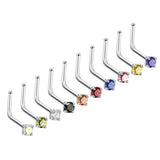 Maxbell 10pcs Rhinestone Stainless Steel Curved Nose Studs Rings 18 Gauge 3mm