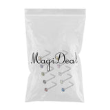 Maxbell 10pcs Rhinestone Stainless Steel Curved Nose Studs Rings 18 Gauge 3mm