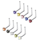Maxbell 10pcs Rhinestone Stainless Steel Curved Nose Studs Rings 18 Gauge 3mm