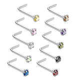 Maxbell 10pcs Rhinestone Stainless Steel Curved Nose Studs Rings 18 Gauge 3mm