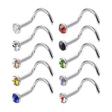 Maxbell 10pcs Rhinestone Stainless Steel Screw Shape Nose Studs Rings 20g 20g-3mm