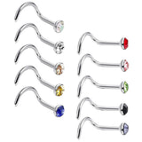 Maxbell 10pcs Rhinestone Stainless Steel Screw Shape Nose Studs Rings 20g 20g-3mm