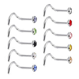 Maxbell 10pcs Rhinestone Stainless Steel Screw Shape Nose Studs Rings 20g 20g-3mm