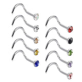 Maxbell 10pcs Rhinestone Stainless Steel Screw Shape Nose Studs Rings 20g 20g-3mm