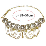 Maxbell Vintage Bohemian Rhinestone Coin Tassel Wedding Gypsy Waist Belt Golden