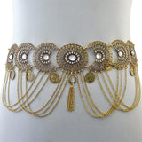 Maxbell Vintage Bohemian Rhinestone Coin Tassel Wedding Gypsy Waist Belt Golden
