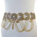 Maxbell Vintage Bohemian Rhinestone Coin Tassel Wedding Gypsy Waist Belt Golden