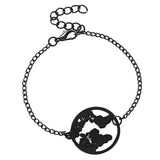 Maxbell Retro Map Round Pendant Women Adjustable Chain Bracelet Charm Jewelry Black