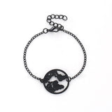 Maxbell Retro Map Round Pendant Women Adjustable Chain Bracelet Charm Jewelry Black