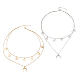 Maxbell Moon Pendant Mini Disc Choker Chain Double Layer Clavicle Necklace Golden