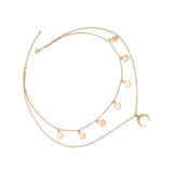 Maxbell Moon Pendant Mini Disc Choker Chain Double Layer Clavicle Necklace Golden