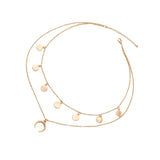 Maxbell Moon Pendant Mini Disc Choker Chain Double Layer Clavicle Necklace Golden