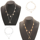 Maxbell Moon Pendant Mini Disc Choker Chain Double Layer Clavicle Necklace Golden