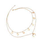 Maxbell Moon Pendant Mini Disc Choker Chain Double Layer Clavicle Necklace Golden