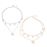 Maxbell Moon Pendant Mini Disc Choker Chain Double Layer Clavicle Necklace Golden