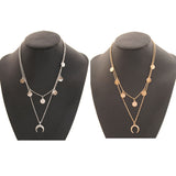 Maxbell Moon Pendant Mini Disc Choker Chain Double Layer Clavicle Necklace Golden