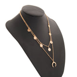 Maxbell Moon Pendant Mini Disc Choker Chain Double Layer Clavicle Necklace Golden