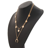 Maxbell Moon Pendant Mini Disc Choker Chain Double Layer Clavicle Necklace Golden