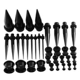 Maxbell 36 Pieces Ear Gauges Stretching Kit Plugs Taper 14G-00G Expanders Black