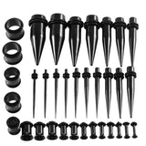 Maxbell 36 Pieces Ear Gauges Stretching Kit Plugs Taper 14G-00G Expanders Black