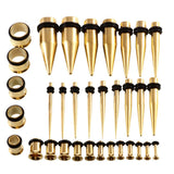 Maxbell 36 Pieces Ear Gauges Stretching Kit Plugs Taper 14G-00G Expanders Gold
