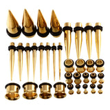 Maxbell 36 Pieces Ear Gauges Stretching Kit Plugs Taper 14G-00G Expanders Gold