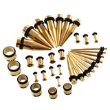 Maxbell 36 Pieces Ear Gauges Stretching Kit Plugs Taper 14G-00G Expanders Gold