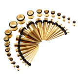 Maxbell 36 Pieces Ear Gauges Stretching Kit Plugs Taper 14G-00G Expanders Gold