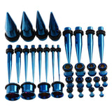 Maxbell 36 Pieces Ear Gauges Stretching Kit Plugs Taper 14G-00G Expanders Dark Blue