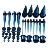 Maxbell 36 Pieces Ear Gauges Stretching Kit Plugs Taper 14G-00G Expanders Dark Blue