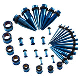 Maxbell 36 Pieces Ear Gauges Stretching Kit Plugs Taper 14G-00G Expanders Dark Blue