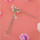 Maxbell Retro Hairpin Chinese Hair Stick Vintage Long Tassel Floral Headwear White