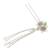 Maxbell Retro Hairpin Chinese Hair Stick Vintage Long Tassel Floral Headwear White