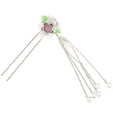 Maxbell Retro Hairpin Chinese Hair Stick Vintage Long Tassel Floral Headwear White