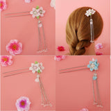 Maxbell Retro Hairpin Chinese Hair Stick Vintage Long Tassel Floral Headwear White