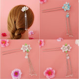 Maxbell Retro Hairpin Chinese Hair Stick Vintage Long Tassel Floral Headwear White