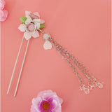 Maxbell Retro Hairpin Chinese Hair Stick Vintage Long Tassel Floral Headwear White