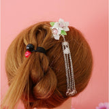 Maxbell Retro Hairpin Chinese Hair Stick Vintage Long Tassel Floral Headwear White