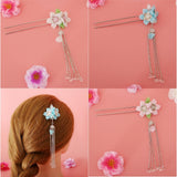 Maxbell Retro Hairpin Chinese Hair Stick Vintage Long Tassel Floral Headwear White