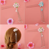 Maxbell Retro Hairpin Chinese Hair Stick Vintage Long Tassel Floral Headwear White