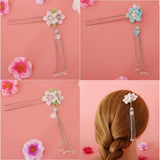 Maxbell Retro Hairpin Chinese Hair Stick Vintage Long Tassel Floral Headwear White