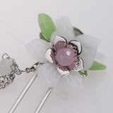 Maxbell Retro Hairpin Chinese Hair Stick Vintage Long Tassel Floral Headwear White