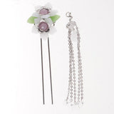 Maxbell Retro Hairpin Chinese Hair Stick Vintage Long Tassel Floral Headwear White