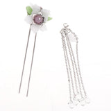 Maxbell Retro Hairpin Chinese Hair Stick Vintage Long Tassel Floral Headwear White