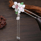Maxbell Retro Hairpin Chinese Hair Stick Vintage Long Tassel Floral Headwear White