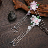 Maxbell Retro Hairpin Chinese Hair Stick Vintage Long Tassel Floral Headwear White