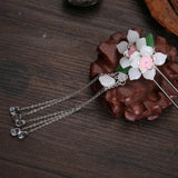 Maxbell Retro Hairpin Chinese Hair Stick Vintage Long Tassel Floral Headwear White