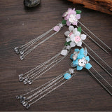 Maxbell Retro Hairpin Chinese Hair Stick Vintage Long Tassel Floral Headwear White
