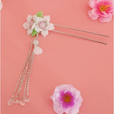 Maxbell Retro Hairpin Chinese Hair Stick Vintage Long Tassel Floral Headwear White