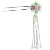 Maxbell Retro Hairpin Chinese Hair Stick Vintage Long Tassel Floral Headwear White